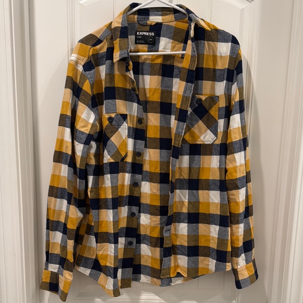 Express Yellow and Black Plaid Shirt